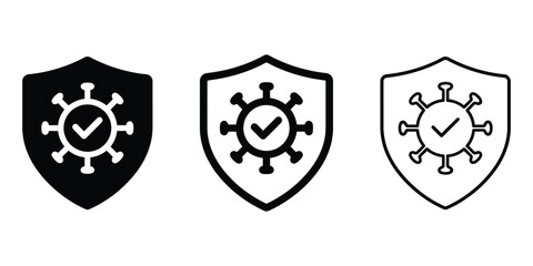 Virus resistance shield icon silhouette vector, bold outline and line art isolated illustration © MYF