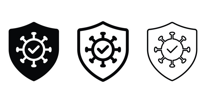 Virus resistance shield icon silhouette vector, bold outline and line art isolated illustration