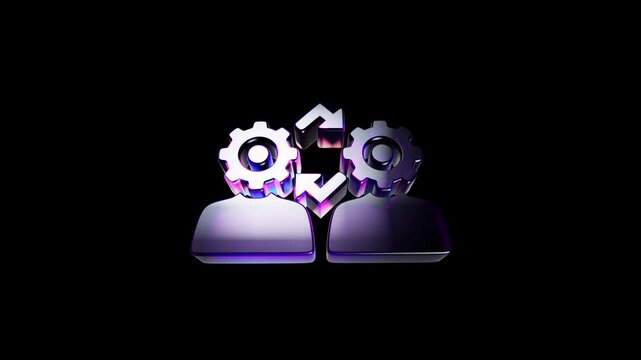 Two people avatars with gears and arrows showing communication and teamwork exchange concept 3D Icon