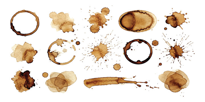 Set of coffee stains and drink rings from cups and mugs on a flat surface
