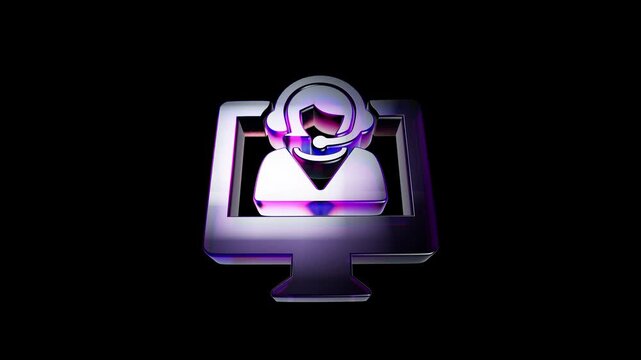 Shiny 3d customer support icon with a headset on a computer screen against a dark background 3D Icon