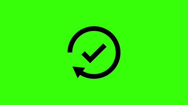 Subscription Icon with Circular Arrow and Checkmark on Green Screen Background