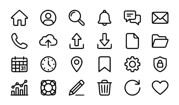 Editable Stroke Vector Line Icon Set with Universal Interface Navigation User Dashboard and Utility Symbols 32x32 Pixel Perfect