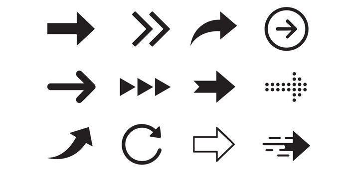 Arrow-Icon Collection &ndash; Modern Direction, Navigation, Forward, Next, Play, Refresh & Right Arrow Vector Icon Set