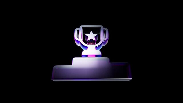 Shiny silver trophy cup with a star on a podium isolated on a dark background 3D Icon