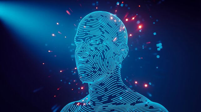 Digital human face with artificial intelligence and futuristic technology concept