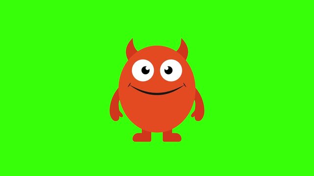 Animated Cartoon Orange Monster Loop on Green Screen Background