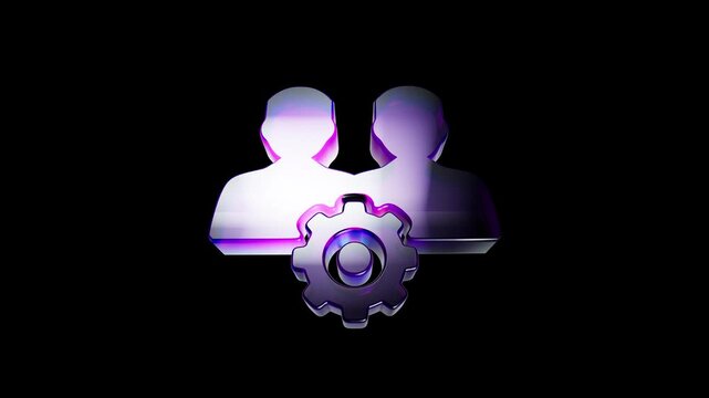 Shiny glass user group icon with a gear symbol representing team settings and management 3D Icon