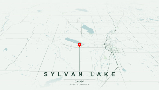 Modern minimalist vector map of Sylvan Lake, Alberta. High-quality scalable illustration of Sylvan Lake geographic boundaries along the Sylvan Lake shoreline for posters design.