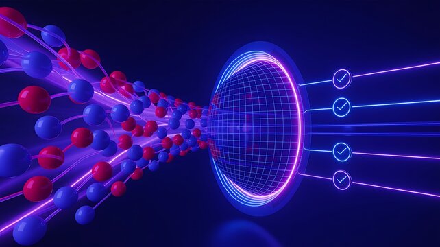Artificial intelligence data filtering with futuristic digital network concept