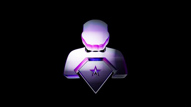 Shiny metallic superhero icon with a star emblem on a dark background 3D Icon
