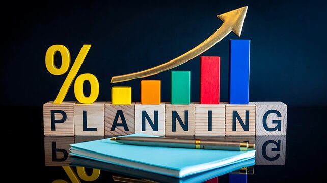 Financial planning concept with growth chart and percentage increase