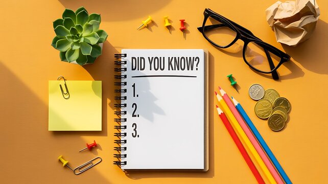 Did you know information concept with notebook and office supplies