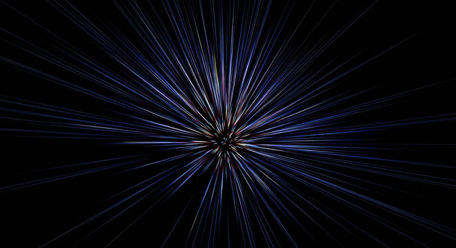 A dark background showcases a vibrant burst of radiating lines emanating from a central point.
