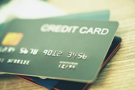Credit card Many.  with password key lock security finance business concept. soft focus.