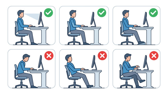 Comparison of correct and incorrect ergonomic sitting posture at desk