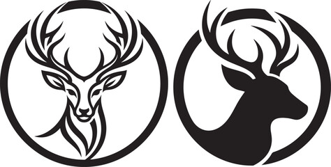 Obraz premium Deer head antler silhouette black vector logo design isolated on white background cartoon style with silhouette wildlife isolated