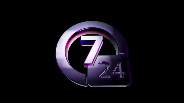 Shiny metallic 7 24 symbol representing constant availability and business support service 3D Icon