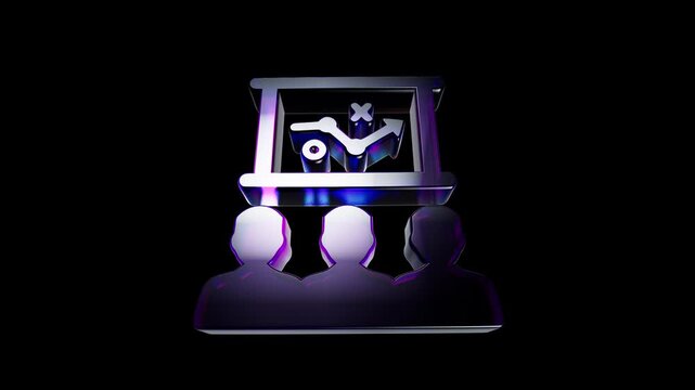 Shiny 3d business strategy icon with team and presentation board on black background 3D Icon