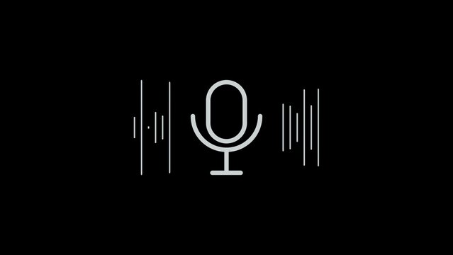 White microphone with sound waves on black background audio recording voice