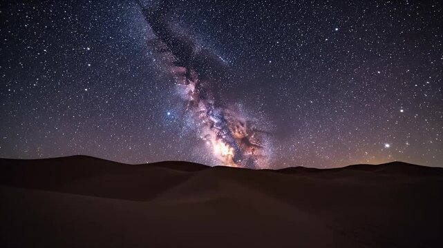 Vast desert dunes under a breathtaking Milky Way galaxy and star-filled night sky