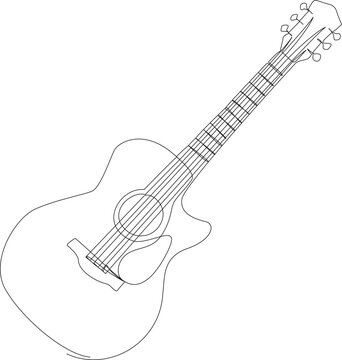 continuous line drawing of an acoustic guitar, minimalist line art vector illustration