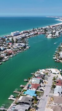 St. Pete Beach At Saint Petersburg In Florida United States. Beach Landscape. Nautical Background. Stunning Cityscape. St. Pete Beach At Saint Petersburg In Florida United States. Nature Panoramic.