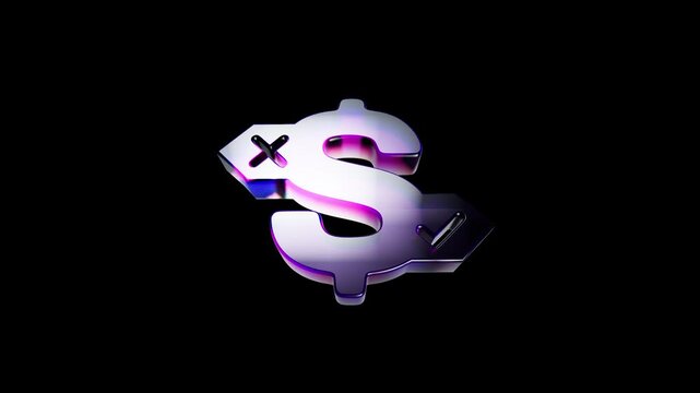 Shiny metallic dollar sign symbol with cross and check mark icons on black background 3D Icon