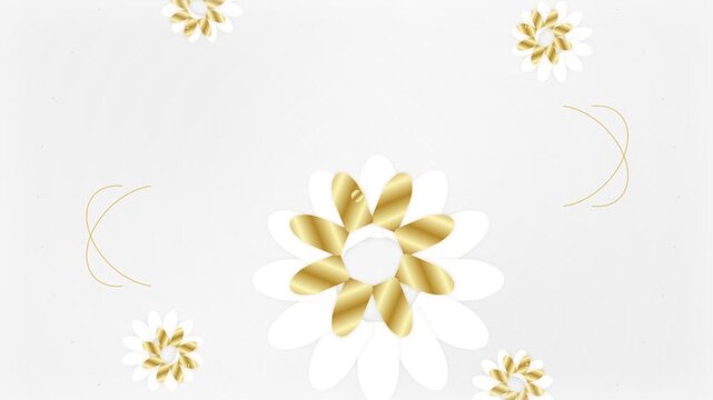 Elegant White and Gold Floral Background with Abstract Stylized Blossoms and Curved Lines for Luxury Design