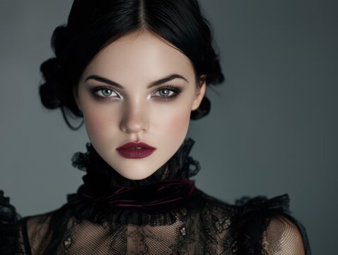 Elegant portrait of a young woman wearing black lace attire