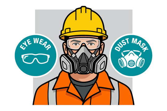 Industrial worker wearing full PPE including respirator and hard hat