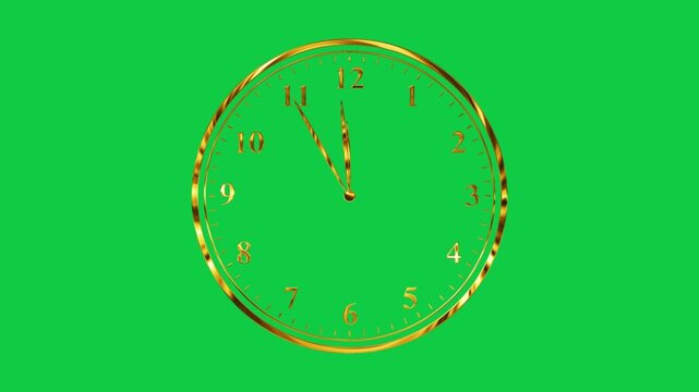 gold clock new year countdown isolated chroma key animation, winter holiday and christmas timer overlay motion design element