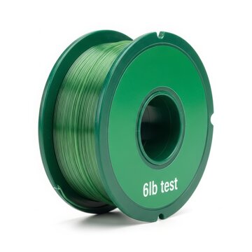 6 lb test green fishing line spool isolated on white background