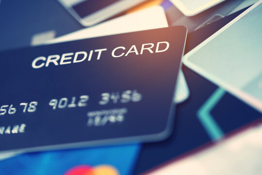 Credit card Many.  with password key lock security finance business concept. soft focus.