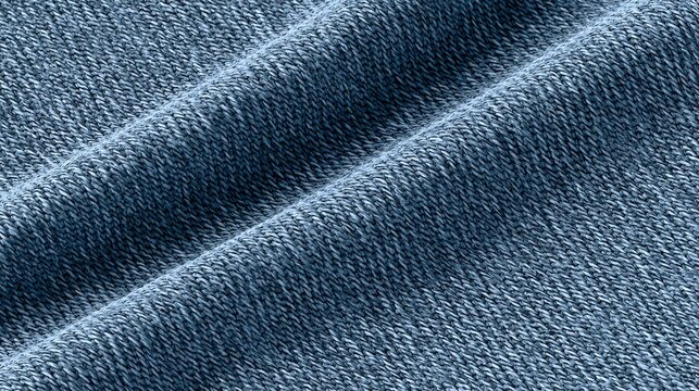Close-up of blue denim fabric texture, detailed woven textile background, indigo cotton material, casual garment surface, versatile fashion material