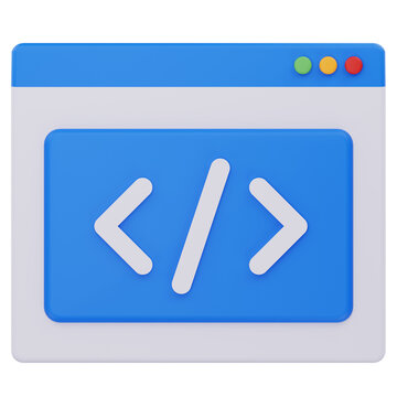 3D rendering browser window for web coding icon and software development