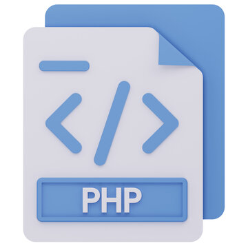 3D rendering PHP document icon for web scripting and backend development