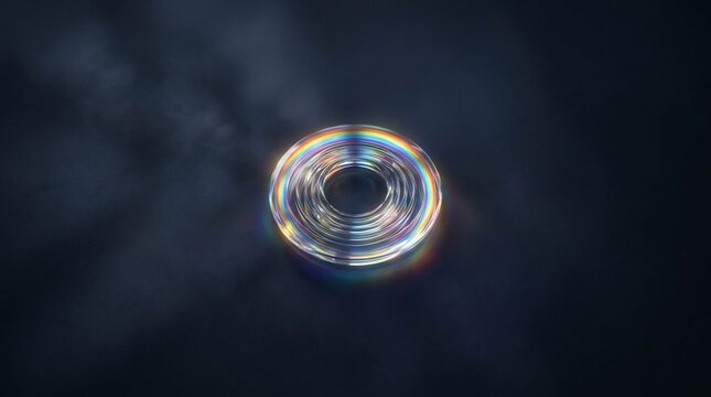 Abstract swirling light ring with rainbow colors and dark background