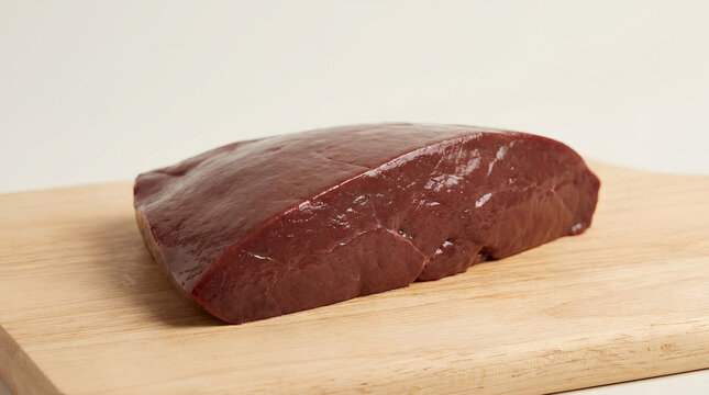 Fresh Raw Beef Liver Isolated on Wooden Cutting Board | Healthy Organ Meat | High Protein Butcher Cut | Premium Fresh Offal for Cooking | Natural Food Ingredient