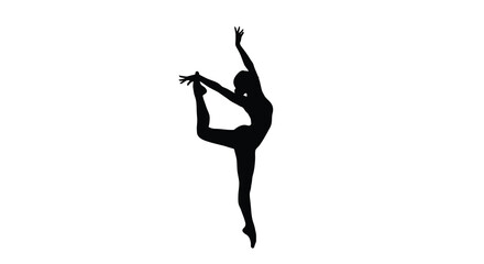 Silhouette of a dancer in a dynamic pose against a white background showcasing flexibility ballerina figure form shape black © Tushar02