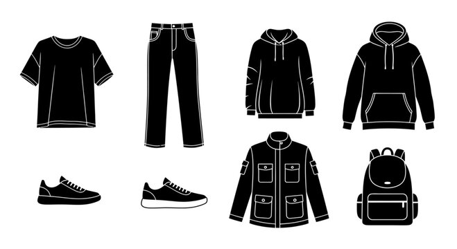 Set of Men's Casual Clothing Icons and Fashion Accessories