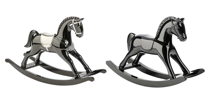 Classic Rocking Horse Toy Collection, A collection of elegant rocking horse toy classic black wooden and metallic designs on transparent background.