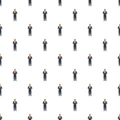 Fototapeta na wymiar Man in elegant suit standing with hands on hips repeating in a grid pattern