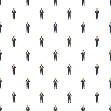Man in elegant suit standing with hands on hips repeating in a grid pattern