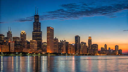 Naklejka premium Chicago Skyline Sunset Cityscape