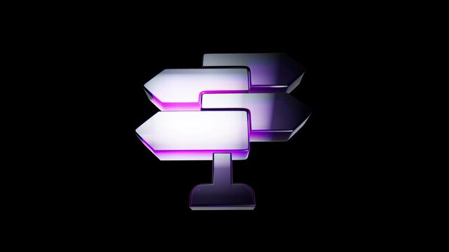 Shiny metallic road sign with two arrows pointing in opposite directions on a dark background 3D Icon
