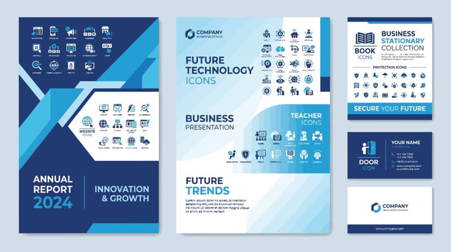 Comprehensive Collection of Modern Business Brochure Design Templates, Professional Corporate Flyer Vector Illustrations, Creative Marketing Stationery Layouts with Abstract Geometric Graphics.