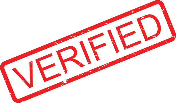 Grungy red rubber stamp with the word VERIFIED diagonally on a crisp white surface for official documents