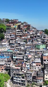 Prazeres Hill At Rio De Janeiro Brazil. Stunning Favela Landscape In A Mountain In A Famous City. Metropolitan Landscape Panoramic City View Beautiful. Metropolitan Enterprise Town.