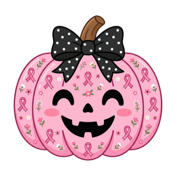 Cute pink pumpkin with polka dot bow and ribbons awareness halloween